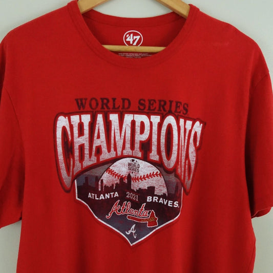 Atlanta Braves 2021 World Series Champs T-Shirt L Red ’47 Brand MLB Tee