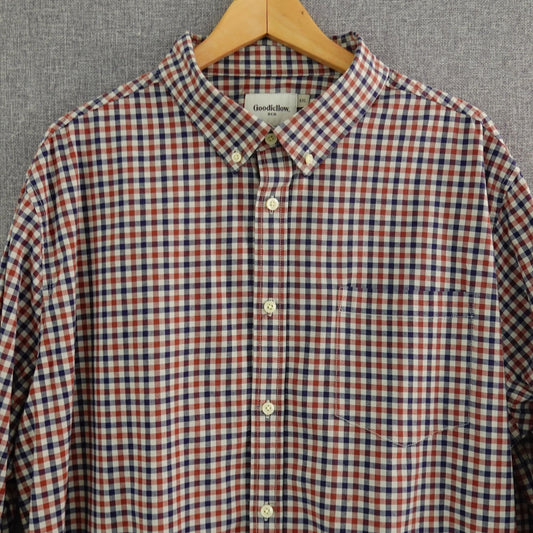 Goodfellow & Co Red Navy White Long Sleeve Gingham Shirt - Size 2XL