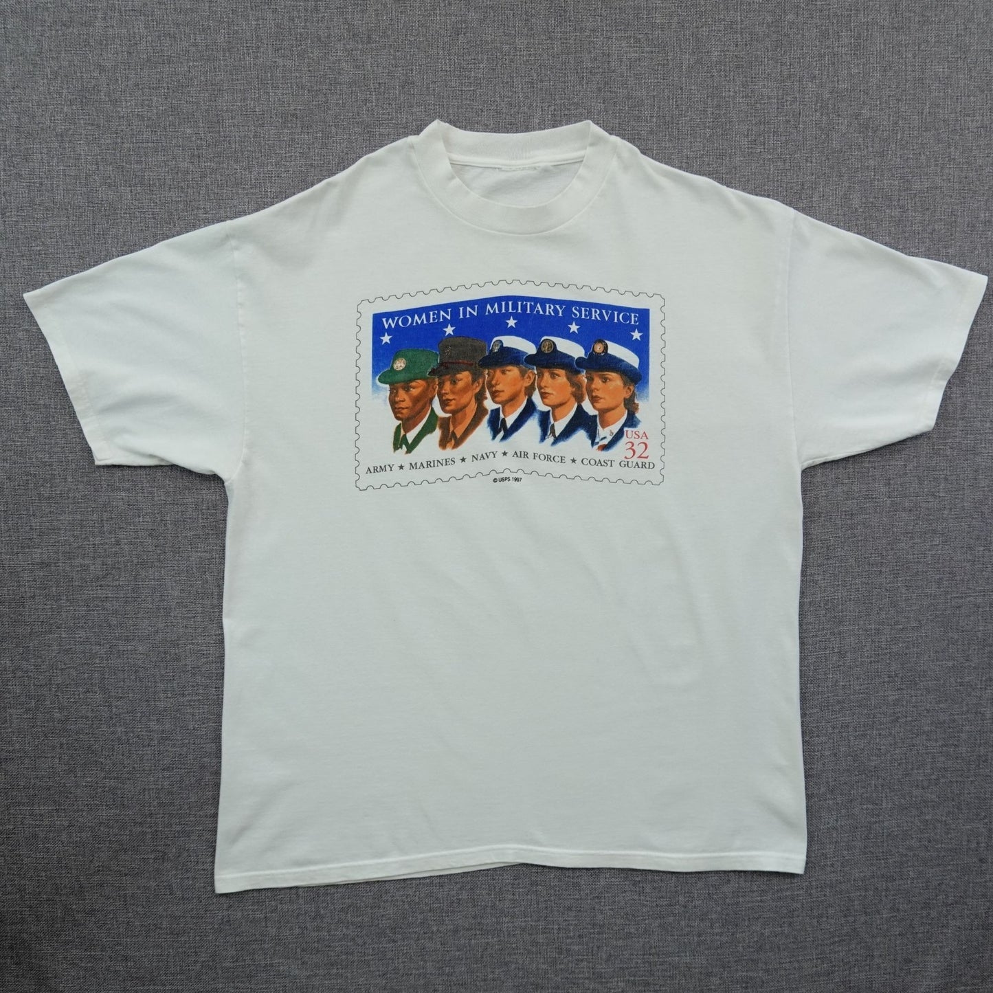 Vintage 1997 USPS Women in Military Service Stamp T-Shirt - Size XL