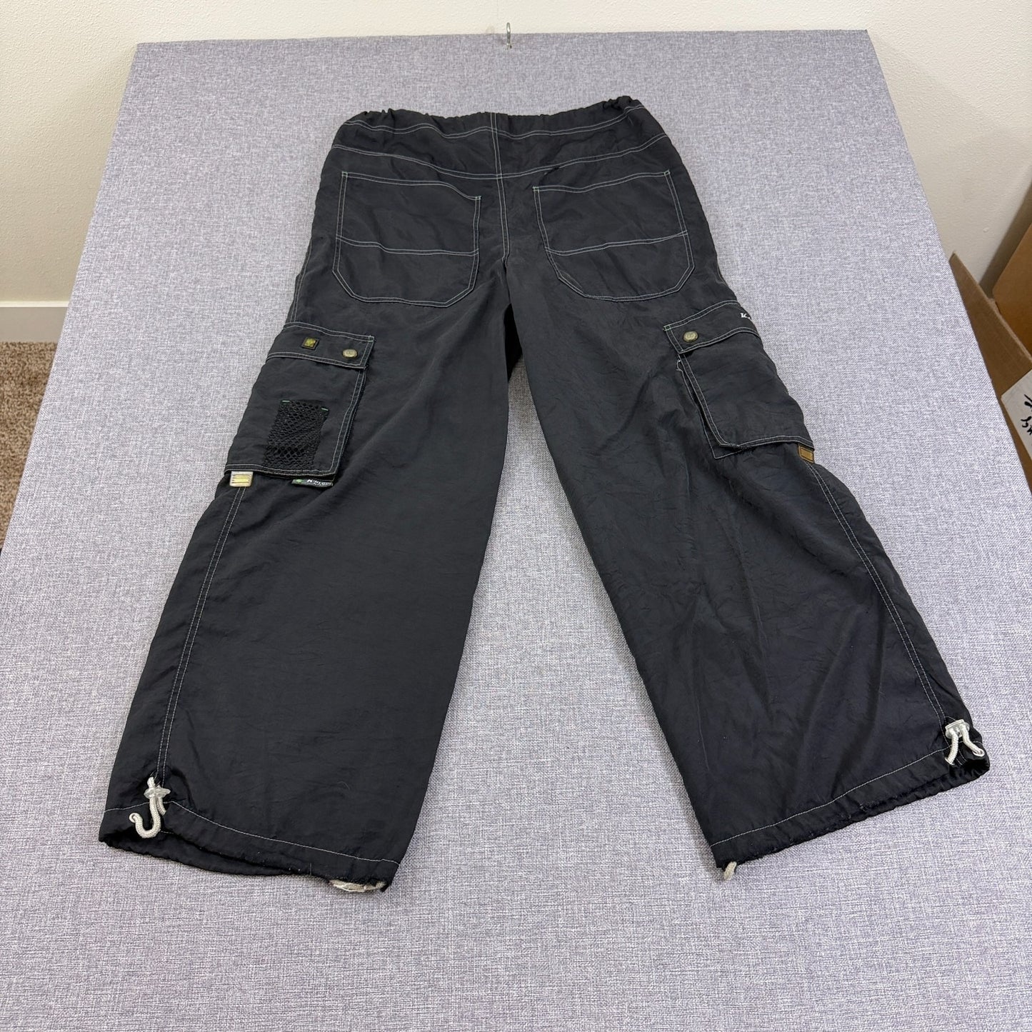 Vintage K-Glow by Kik Wear Black Nylon Cargo Pants Y2K Techwear Size M