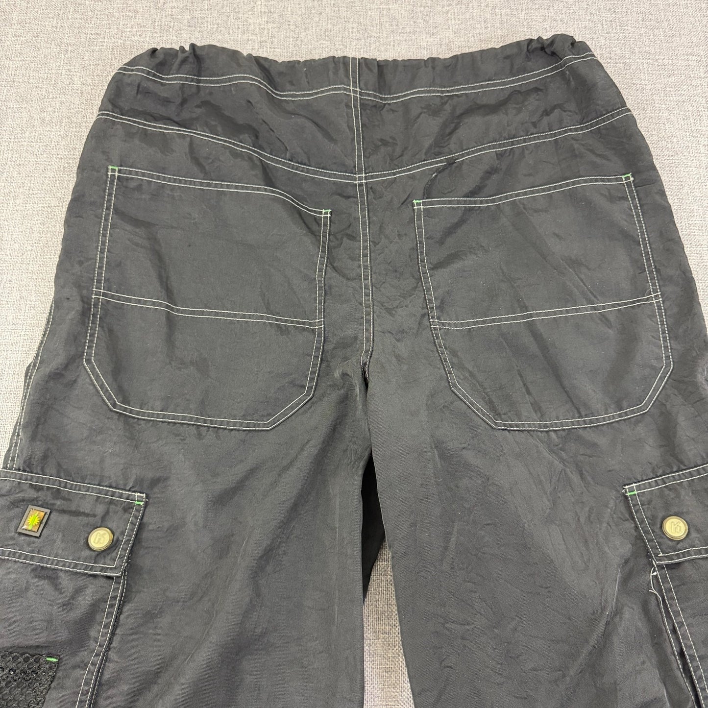 Vintage K-Glow by Kik Wear Black Nylon Cargo Pants Y2K Techwear Size M