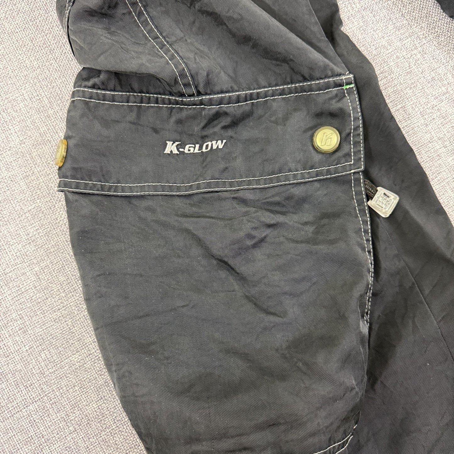 Vintage K-Glow by Kik Wear Black Nylon Cargo Pants Y2K Techwear Size M