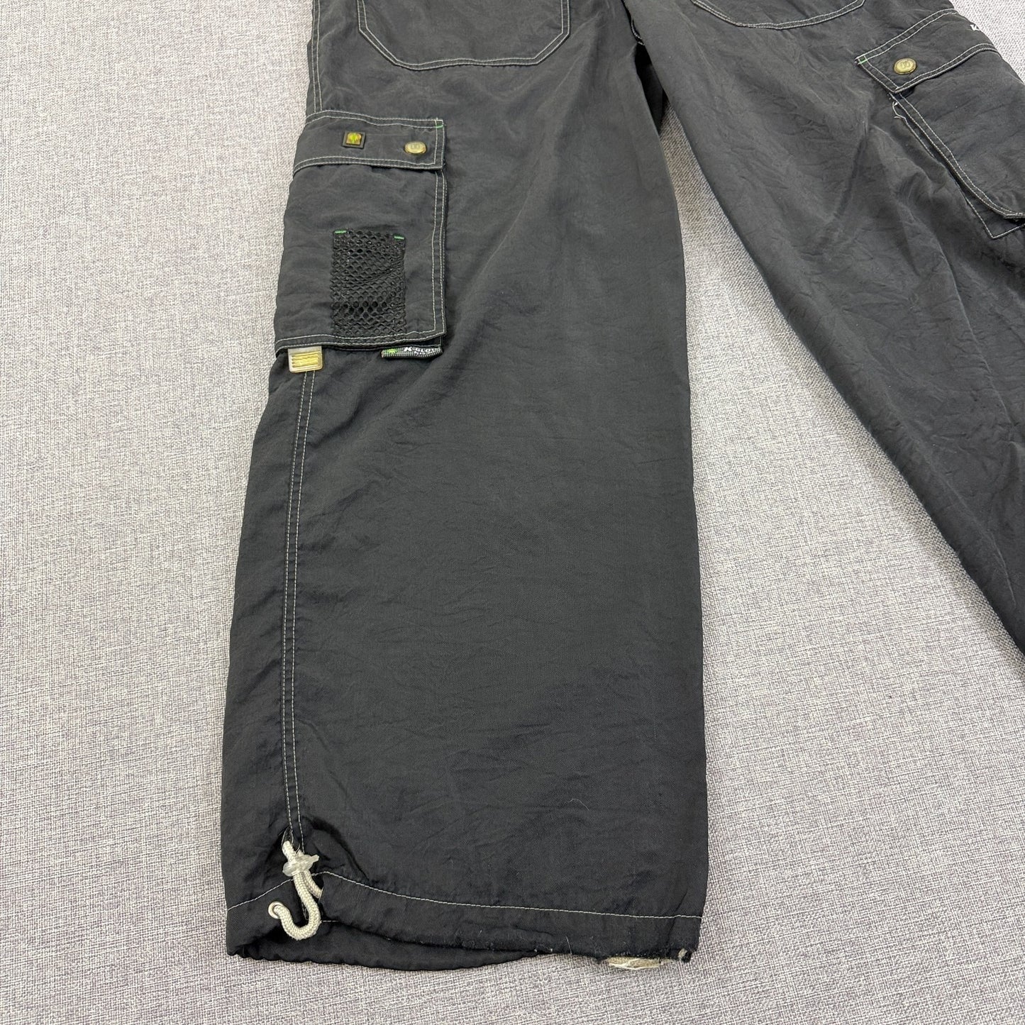 Vintage K-Glow by Kik Wear Black Nylon Cargo Pants Y2K Techwear Size M