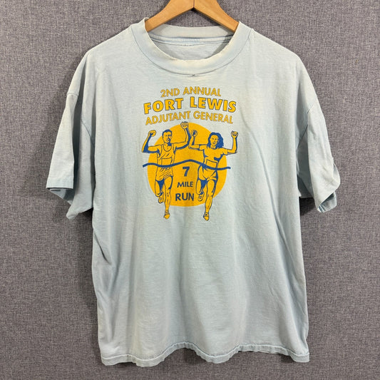 VTG 80s Fort Lewis 2nd Annual 7 Mile Run T-Shirt XL Light Blue Worn & Faded