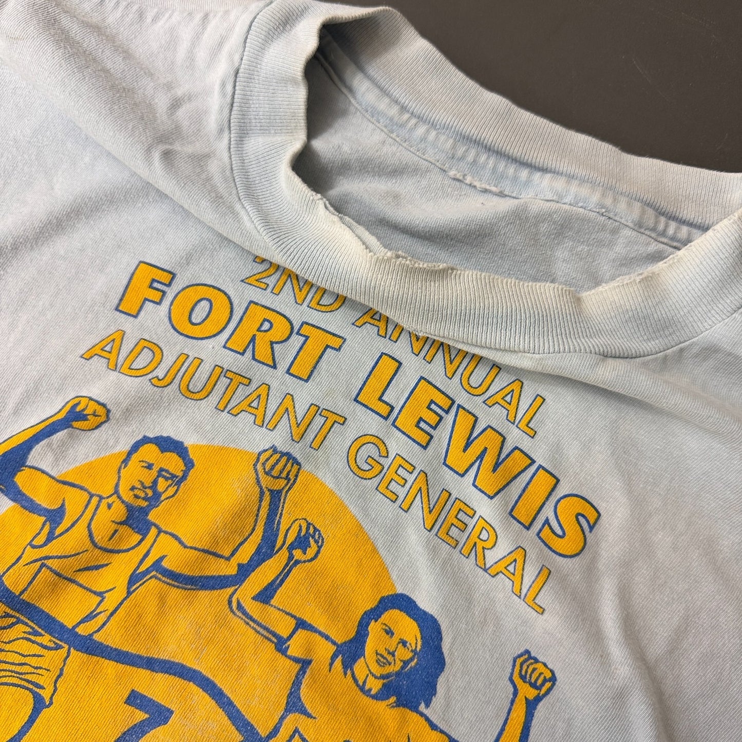 VTG 80s Fort Lewis 2nd Annual 7 Mile Run T-Shirt XL Light Blue Worn & Faded