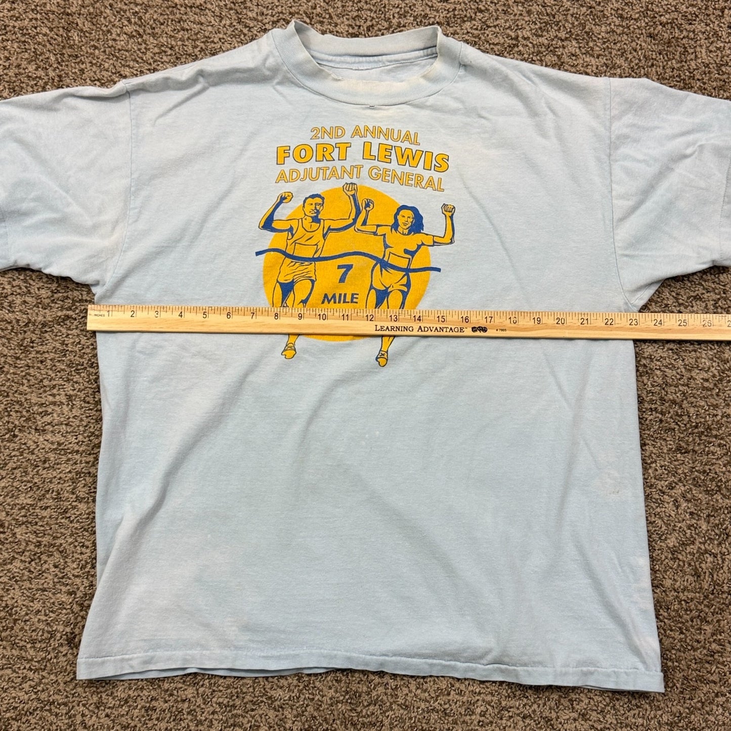 VTG 80s Fort Lewis 2nd Annual 7 Mile Run T-Shirt XL Light Blue Worn & Faded
