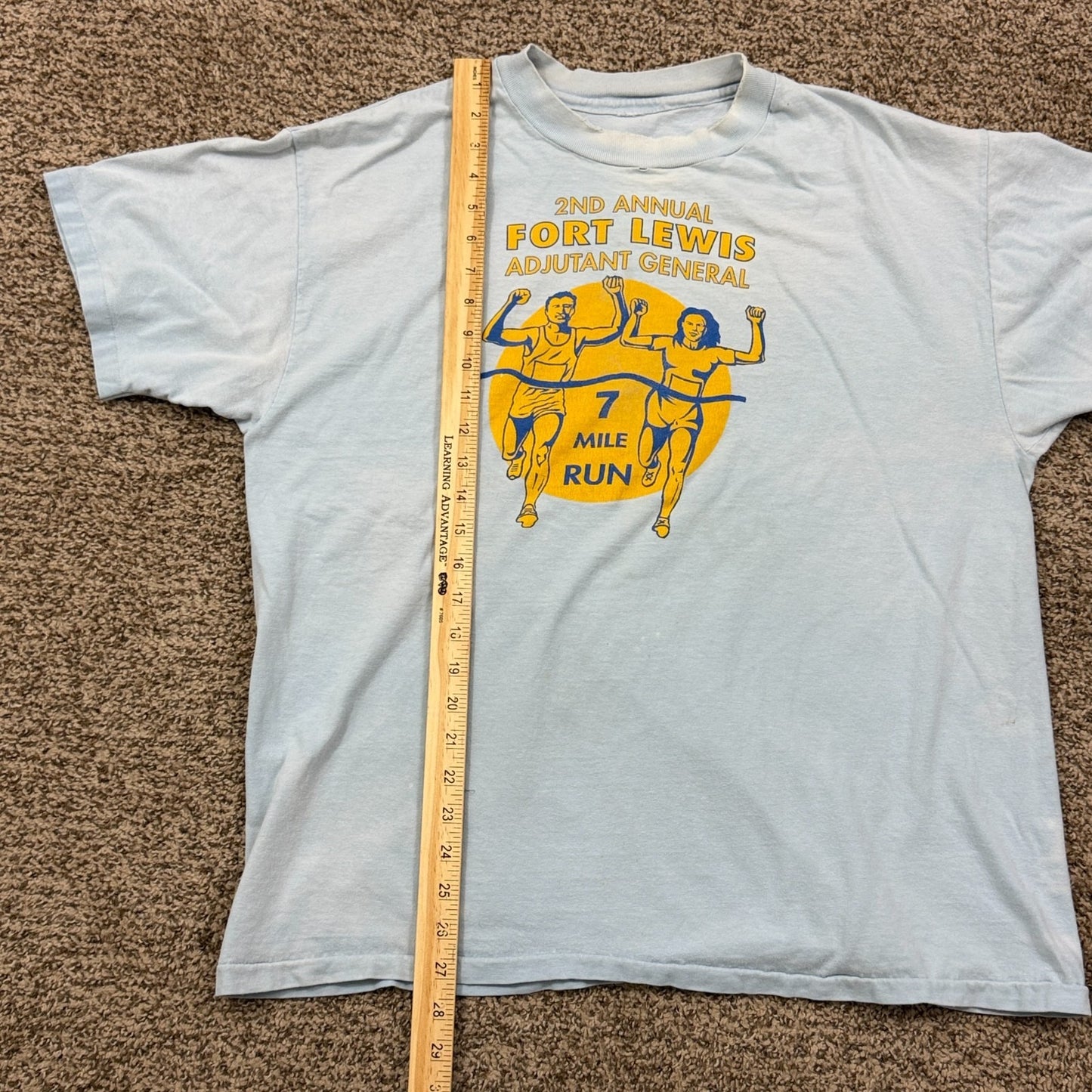 VTG 80s Fort Lewis 2nd Annual 7 Mile Run T-Shirt XL Light Blue Worn & Faded