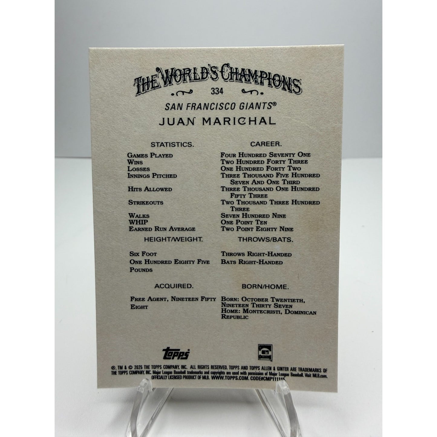 2025 Topps Allen & Ginter - Juan Marichal #334