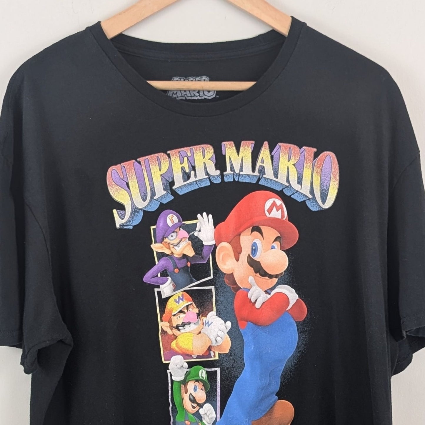 Super Mario Bros 2XL Black Graphic T-Shirt Nintendo Waluigi Wario Luigi