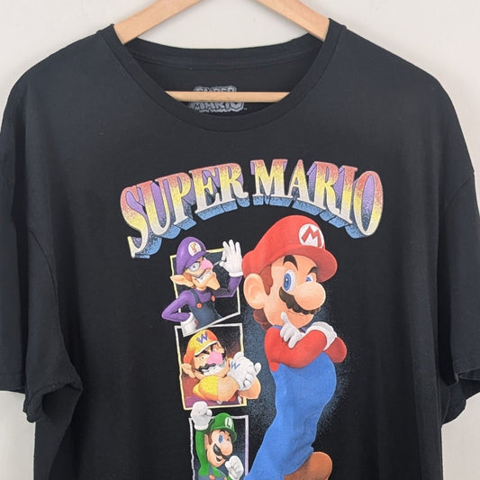 Super Mario Bros 2XL Black Graphic T-Shirt Nintendo Waluigi Wario Luigi