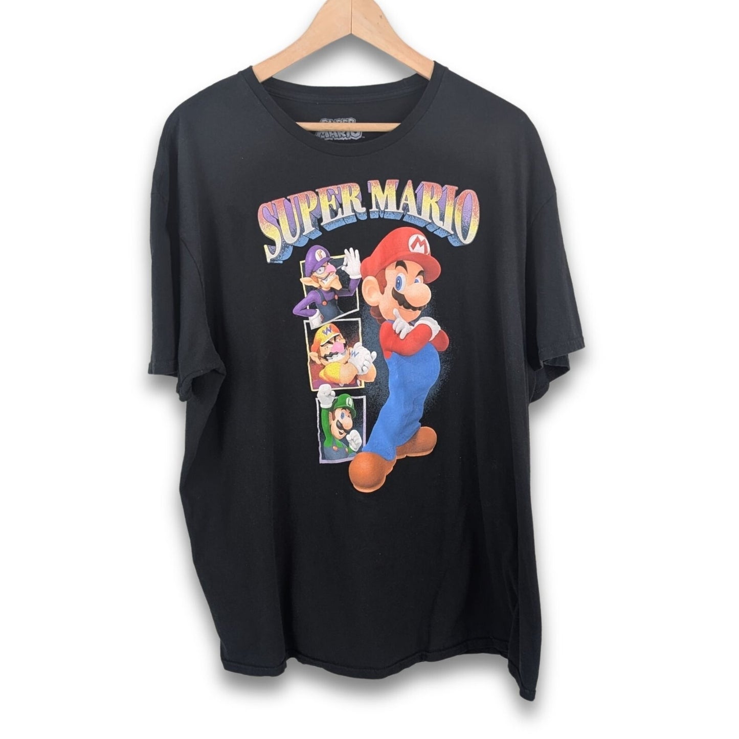 Super Mario Bros 2XL Black Graphic T-Shirt Nintendo Waluigi Wario Luigi