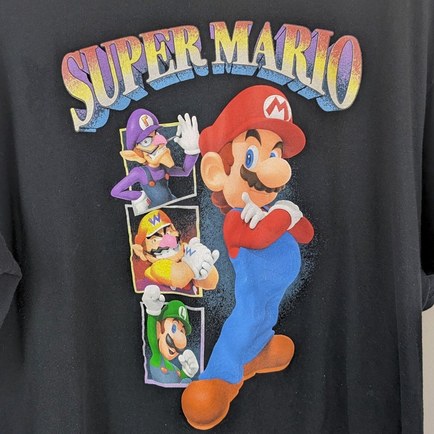 Super Mario Bros 2XL Black Graphic T-Shirt Nintendo Waluigi Wario Luigi