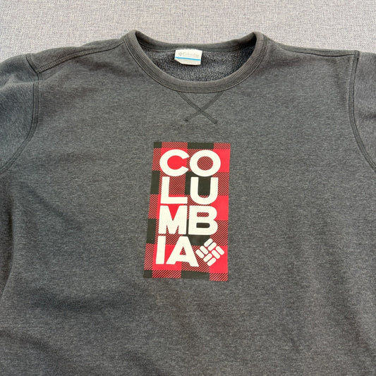 Columbia Gray Crewneck Graphic Sweatshirt Size L Stacked Patch Style Logo