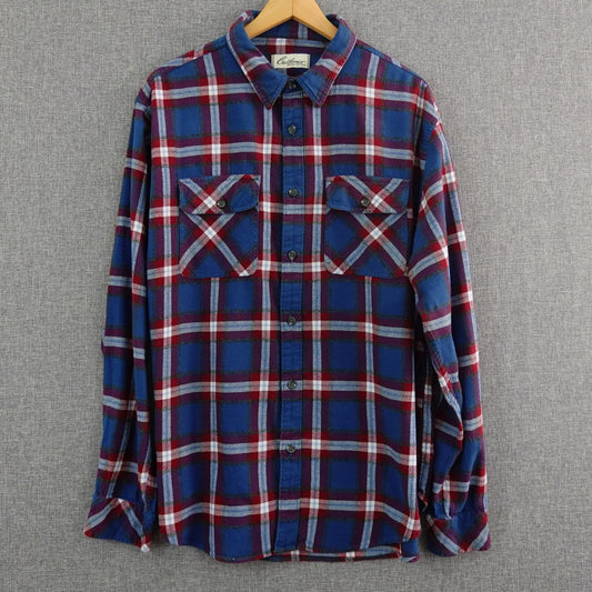California Shirt Co. Blue Plaid Long Sleeve Flannel - Size XL