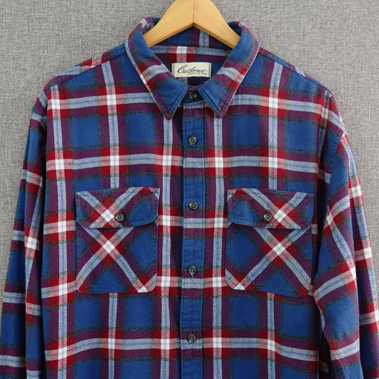 California Shirt Co. Blue Plaid Long Sleeve Flannel - Size XL