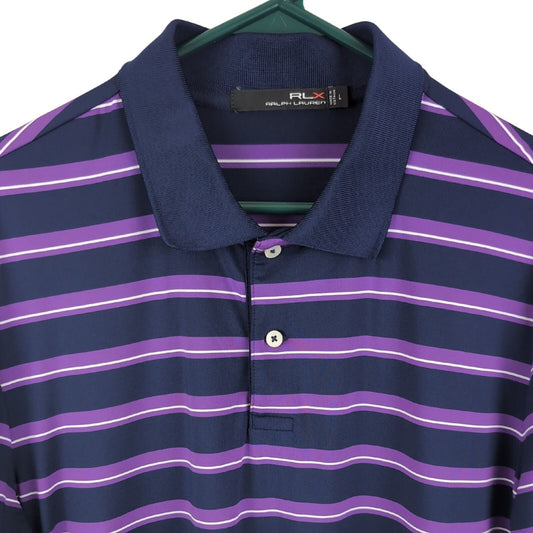 RLX Ralph Lauren Golf Polo Shirt L Navy Purple Stripe Performance Stretch