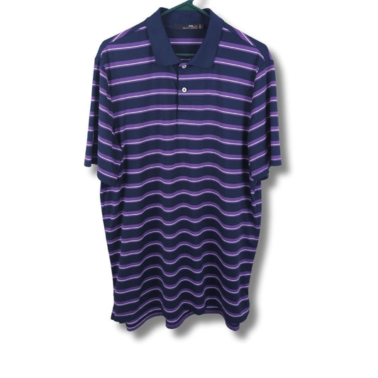 RLX Ralph Lauren Golf Polo Shirt L Navy Purple Stripe Performance Stretch