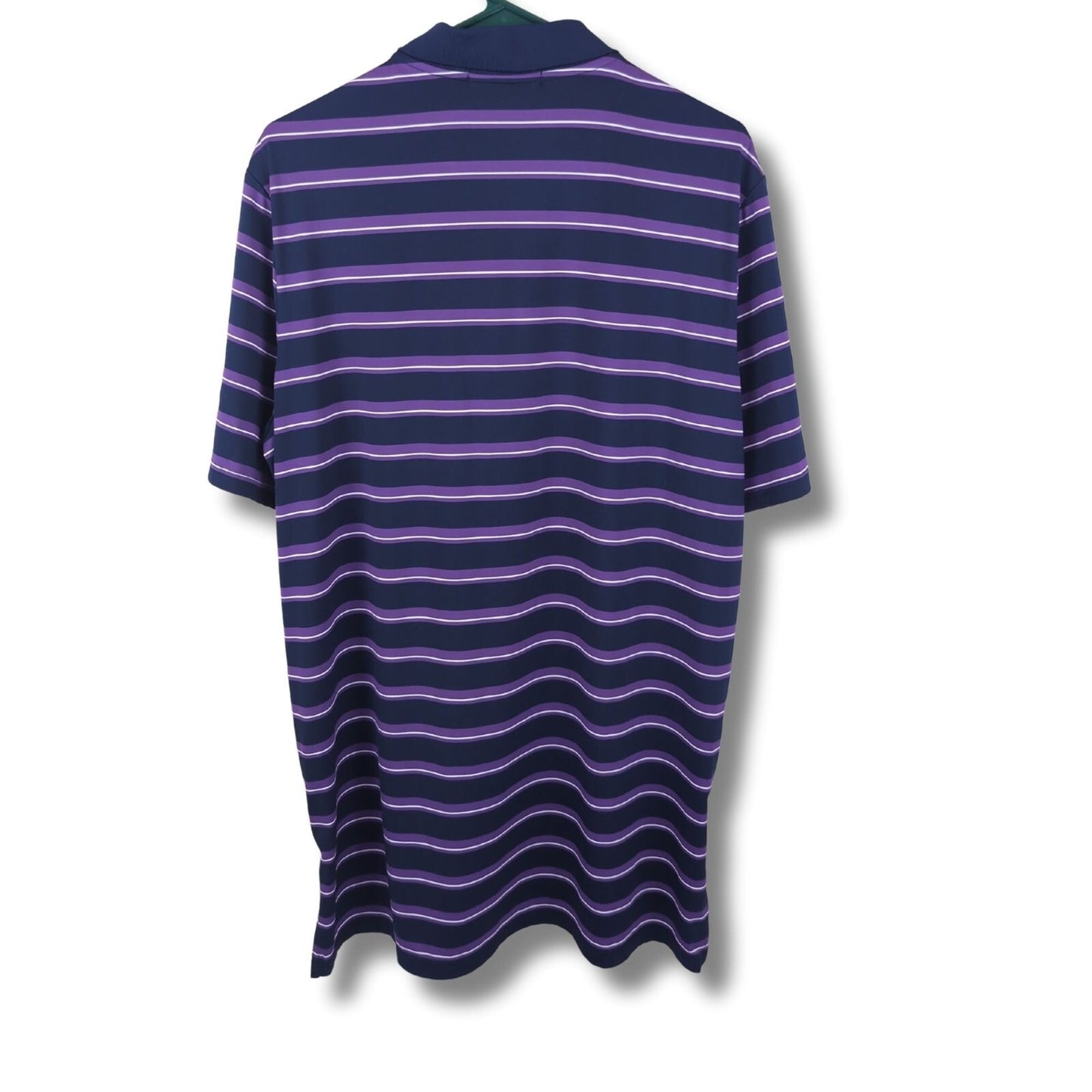 RLX Ralph Lauren Golf Polo Shirt L Navy Purple Stripe Performance Stretch