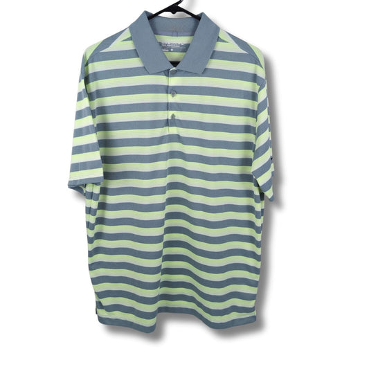 Nike Golf Dri-FIT Tour Polo Shirt L Gray Green Stripe Performance Swoosh