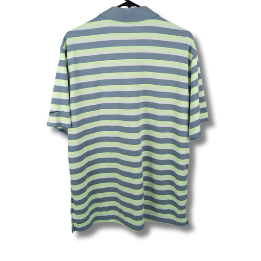 Nike Golf Dri-FIT Tour Polo Shirt L Gray Green Stripe Performance Swoosh