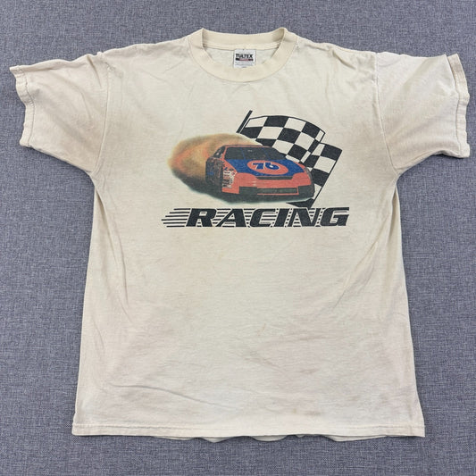 Vintage 90s Union 76 Racing T-Shirt Tultex Large NASCAR Graphic Stained Dirty