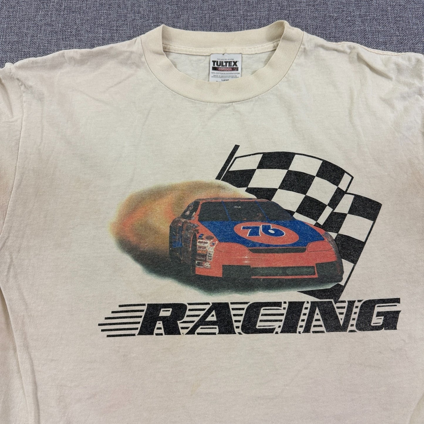 Vintage 90s Union 76 Racing T-Shirt Tultex Large NASCAR Graphic Stained Dirty