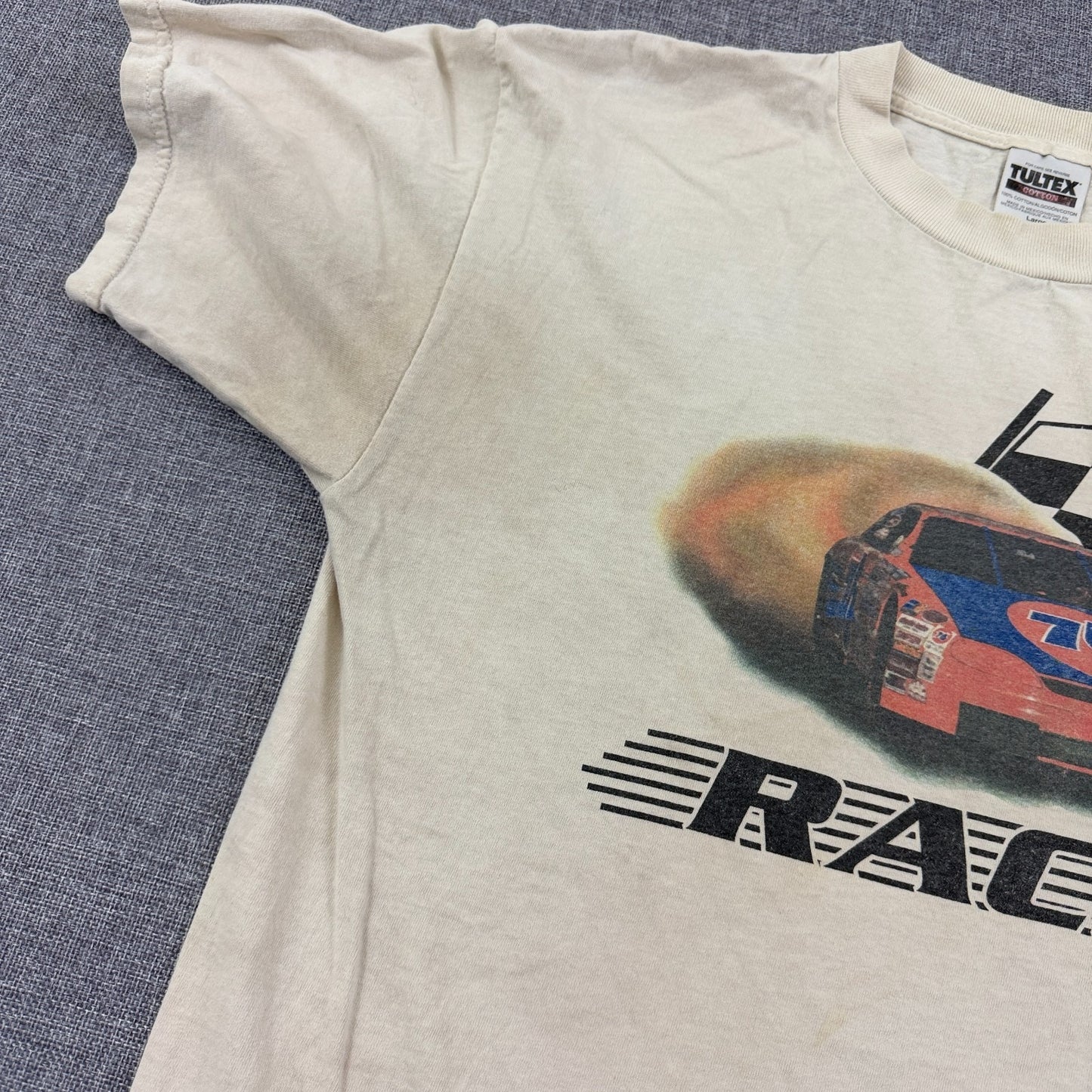 Vintage 90s Union 76 Racing T-Shirt Tultex Large NASCAR Graphic Stained Dirty