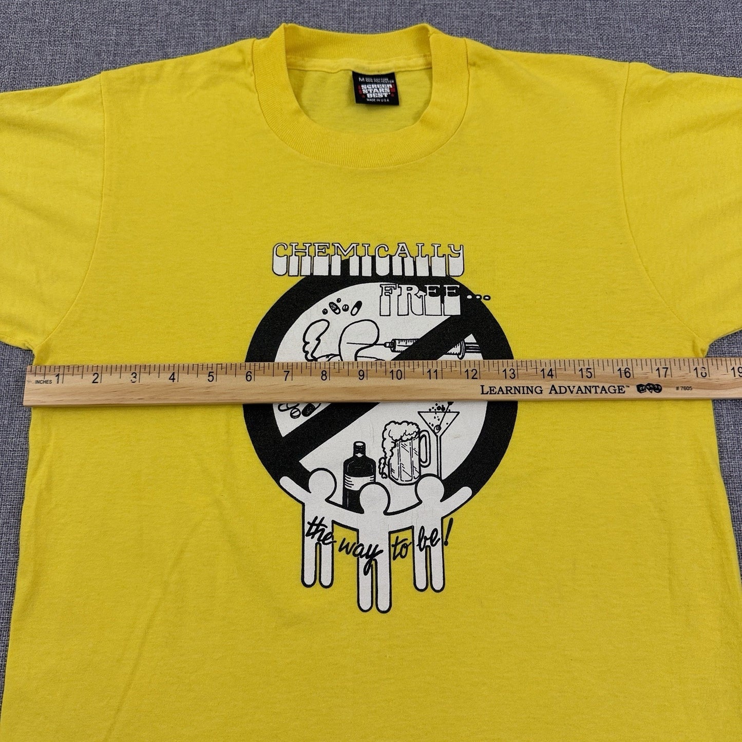 Vintage 90s Chemically Free Drug Awareness T-Shirt Yellow Size Small Pro Sober