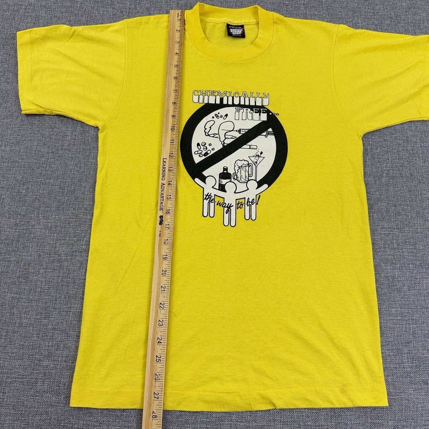 Vintage 90s Chemically Free Drug Awareness T-Shirt Yellow Size Small Pro Sober