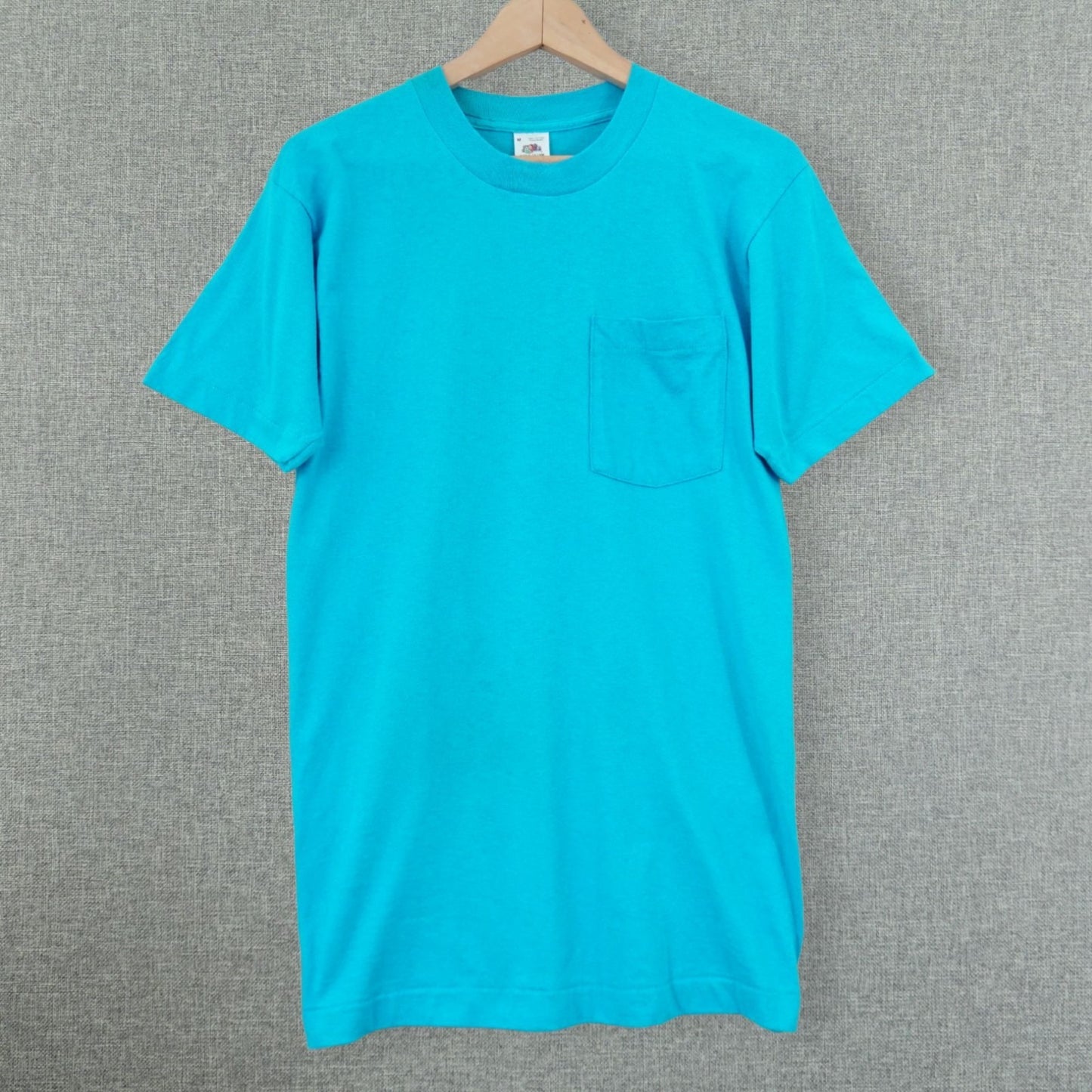 Vintage 80's Single Stitch FOTL Aqua Blue Blank Pocket T-Shirt - Size S