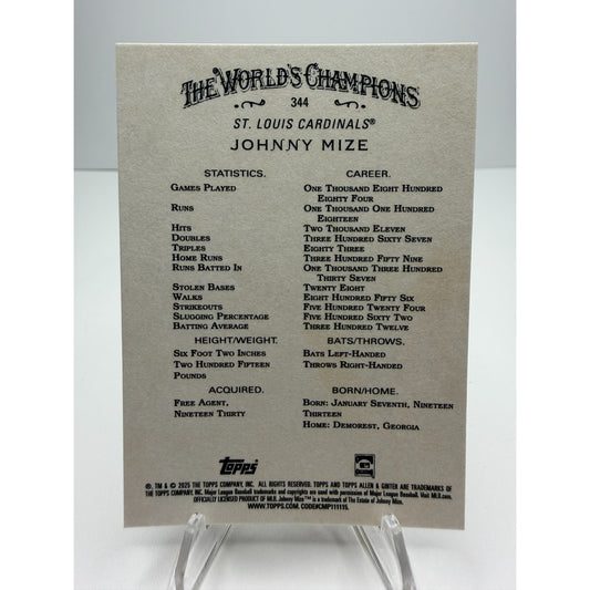 2025 Topps Allen & Ginter - Johnny Mize #344