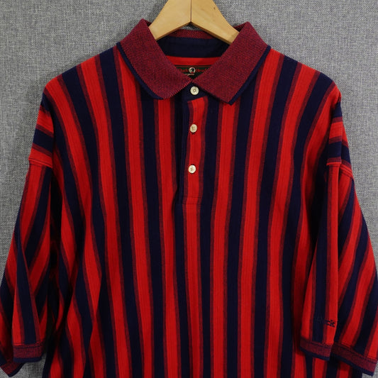 Vintage 90s Duck Head Tour Polo Shirt Red Navy Stripe - Size L-XL