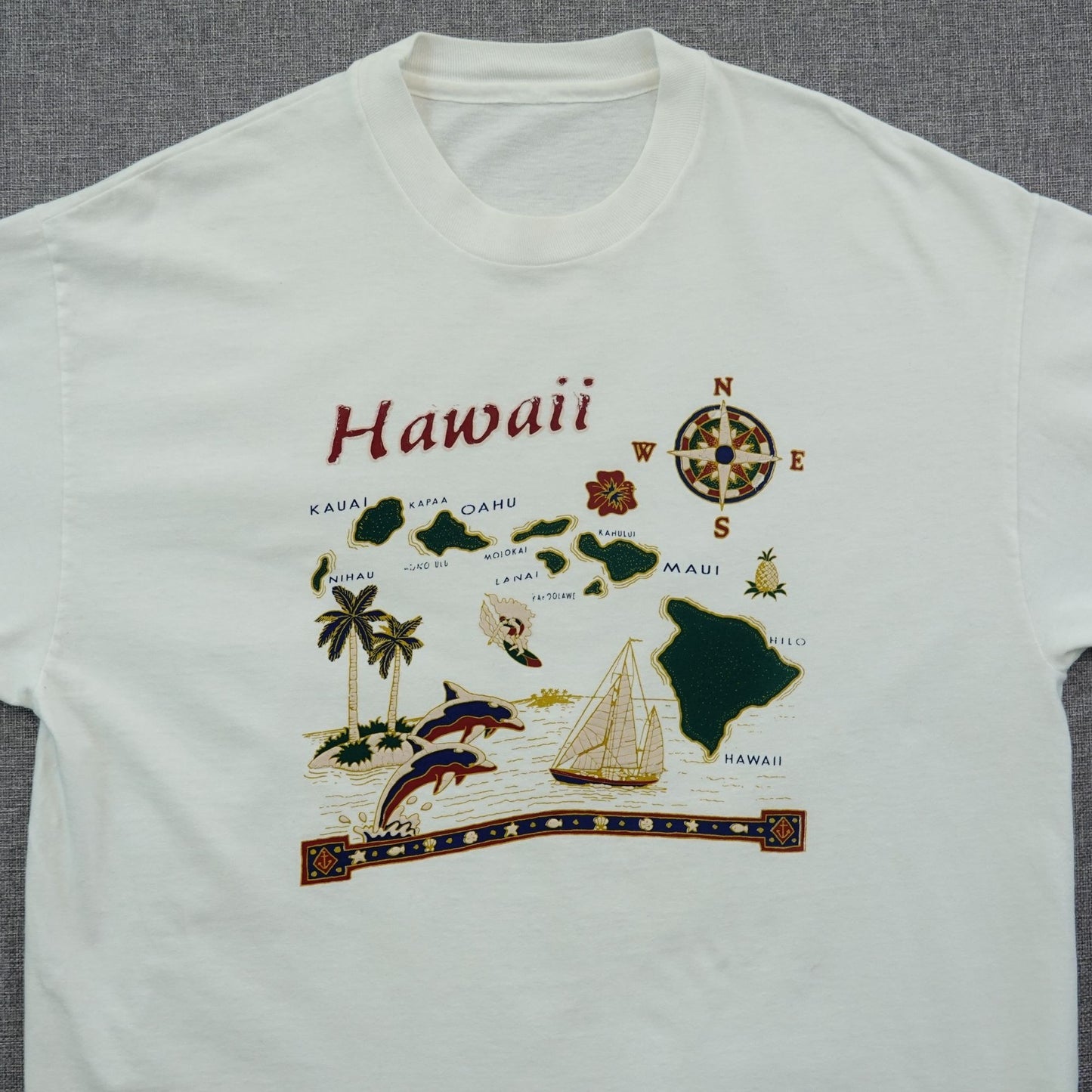 Vintage 90s Hawaii Islands Map Souvenir T-Shirt White L/XL