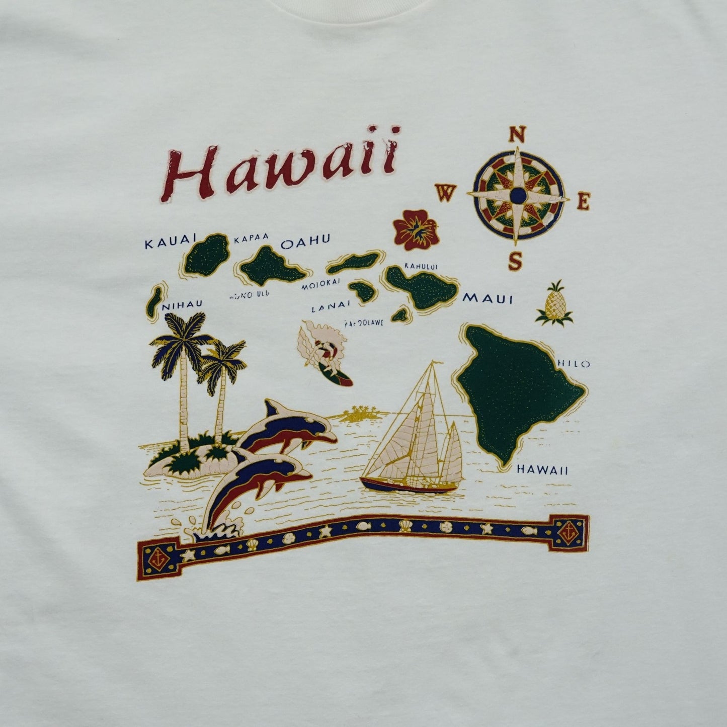 Vintage 90s Hawaii Islands Map Souvenir T-Shirt White L/XL