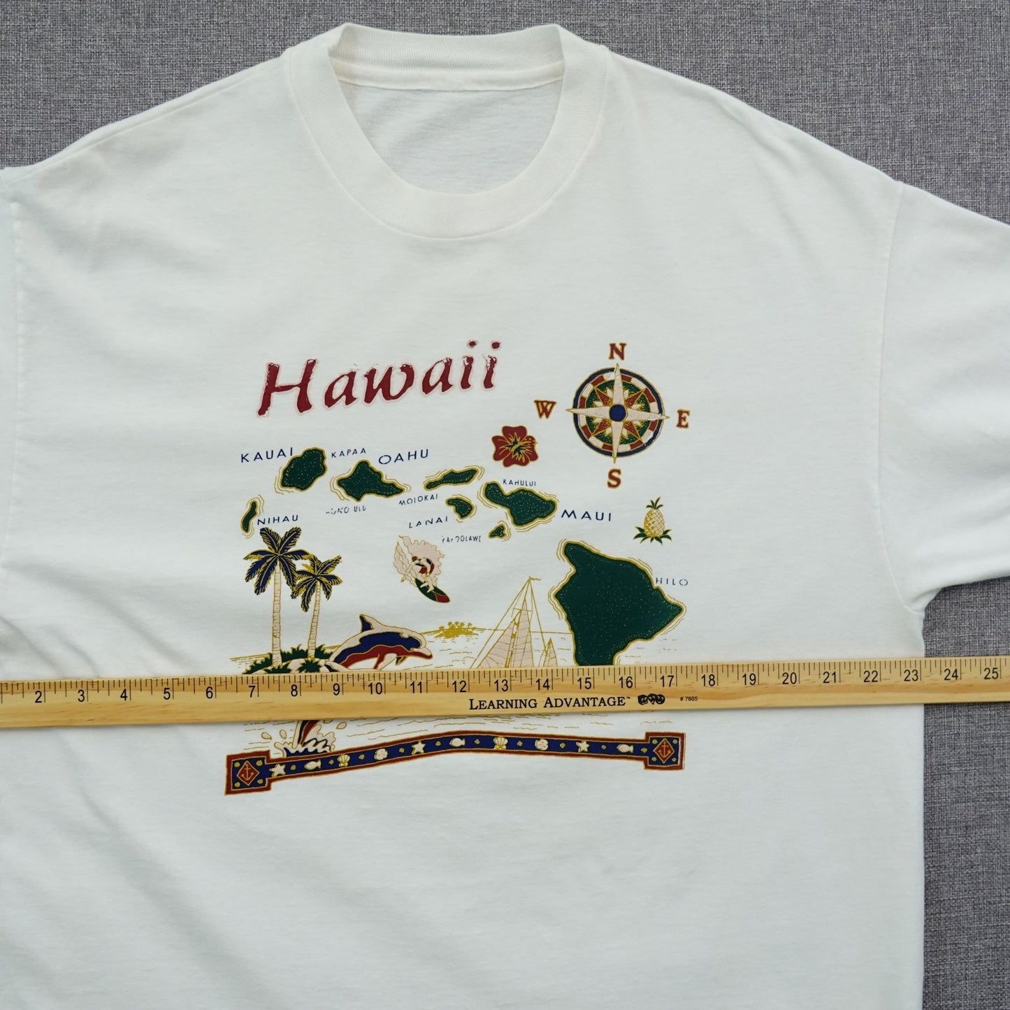 Vintage 90s Hawaii Islands Map Souvenir T-Shirt White L/XL
