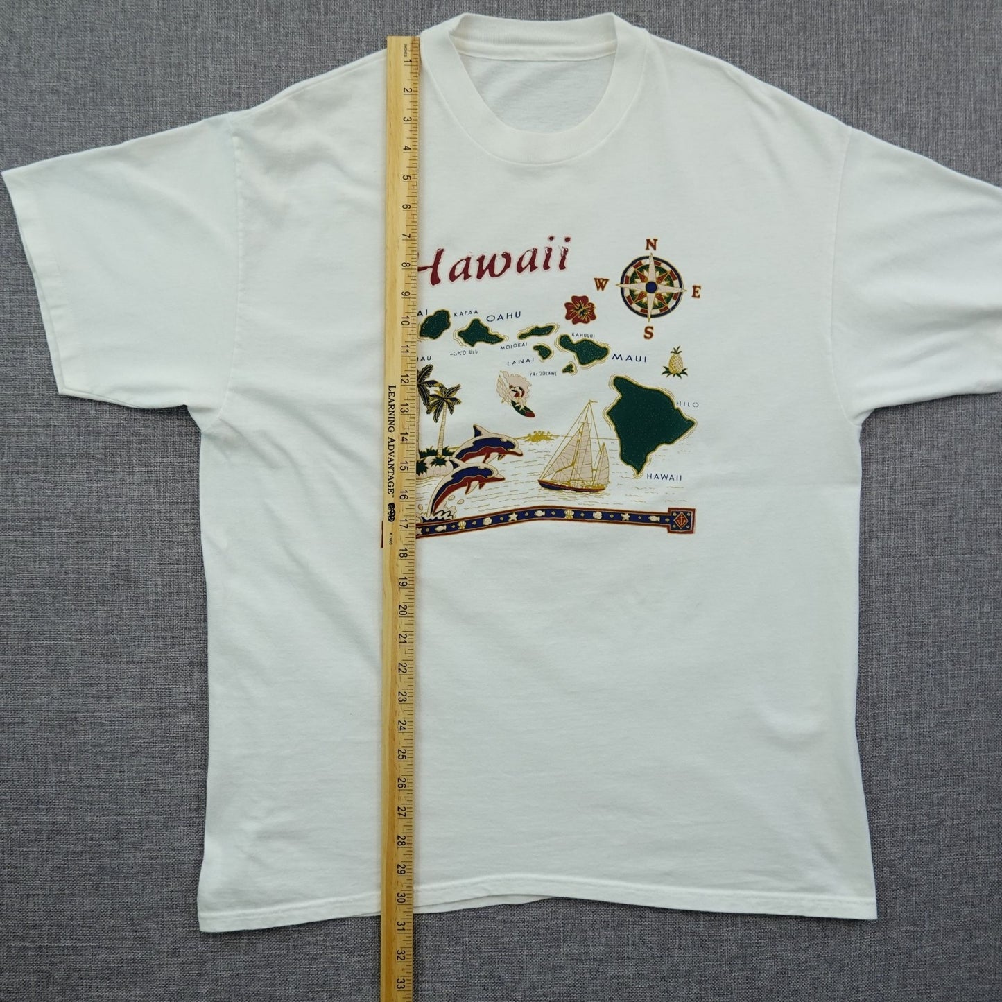 Vintage 90s Hawaii Islands Map Souvenir T-Shirt White L/XL
