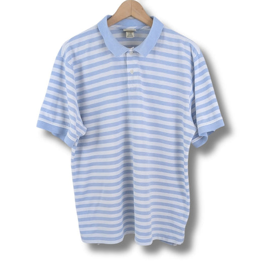 L.L. Bean Striped Polo Shirt XL Blue White Cotton Short Sleeve Vintage Y2K