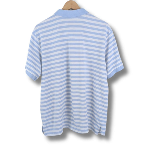 L.L. Bean Striped Polo Shirt XL Blue White Cotton Short Sleeve Vintage Y2K