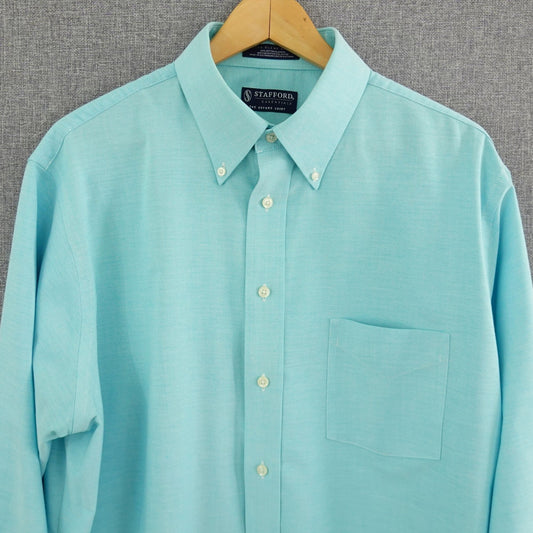 Stafford Oxford Long Sleeve Regular Fit Dress Shirt Aqua Blue - Size 17 34/35