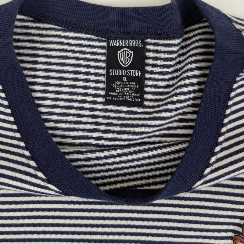 Vintage 90s Taz Devil Striped Tee XL Warner Bros Embroidered Pocket
