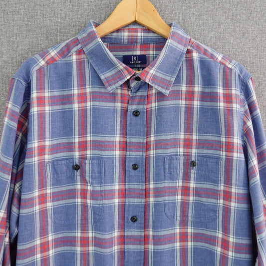 George Blue Red White Plaid Long Sleeve Shirt - Size XL