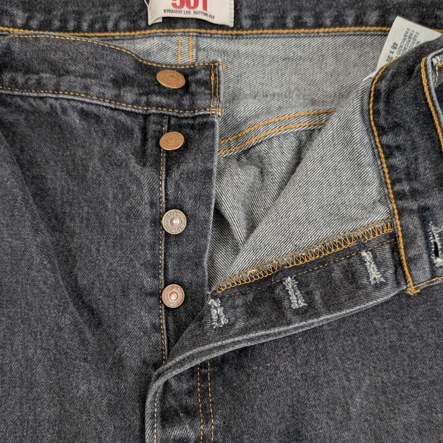 Vintage Levi’s 501 Jeans Faded Charcoal Black 41x29 Button Fly