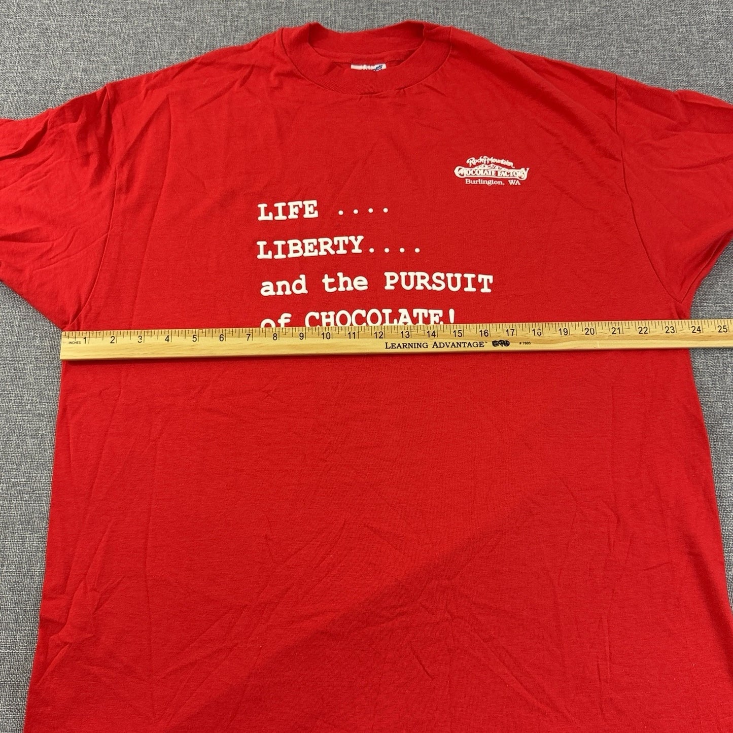 Vintage 90s Rocky Mountain Chocolate Factory Tee Red XL Hanes Puff Print