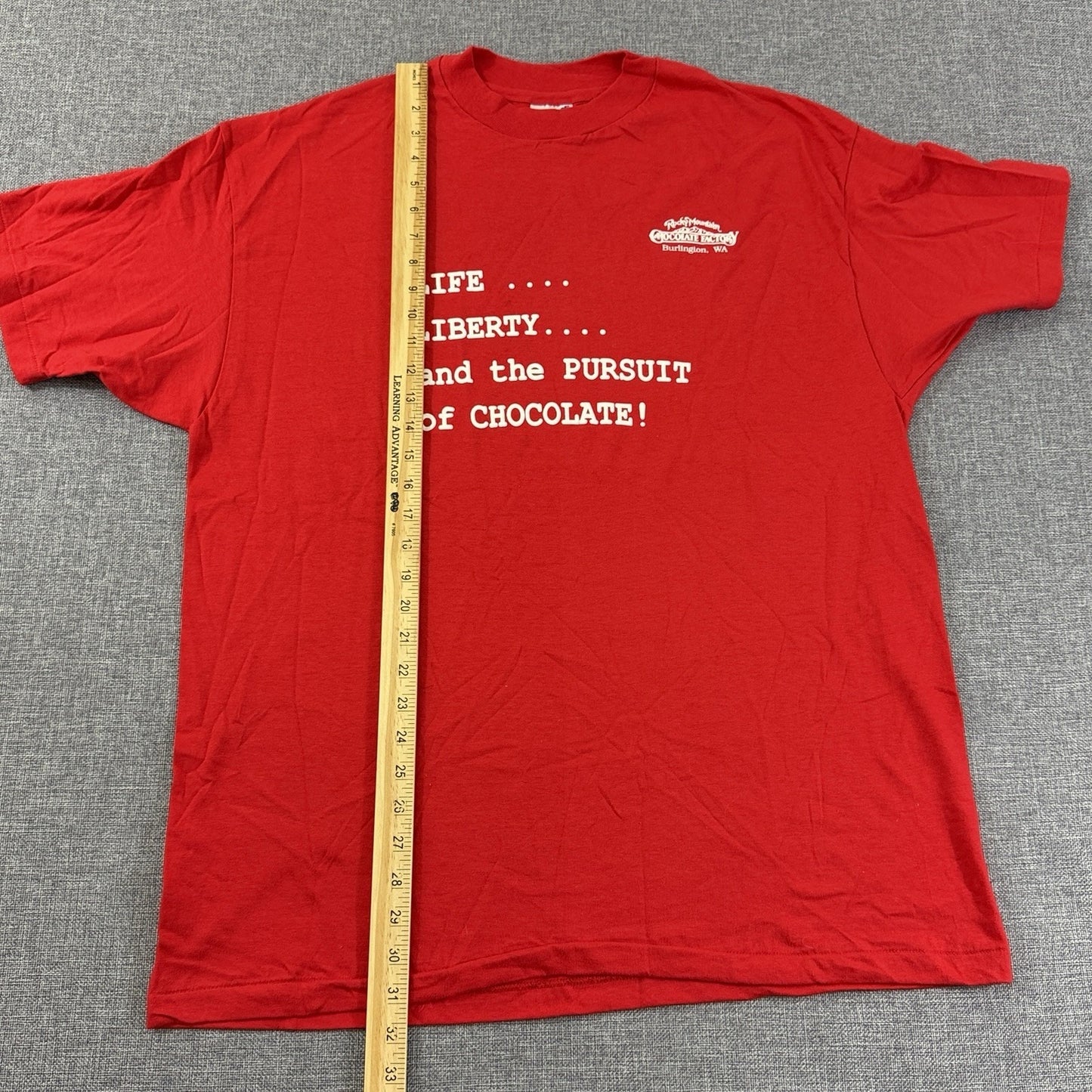 Vintage 90s Rocky Mountain Chocolate Factory Tee Red XL Hanes Puff Print