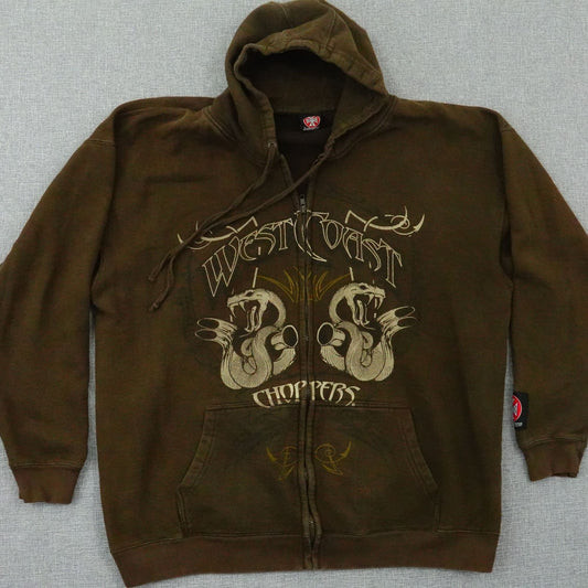 Vintage West Coast Choppers Full Zip Brown Snake Hoodie - Size 2XL