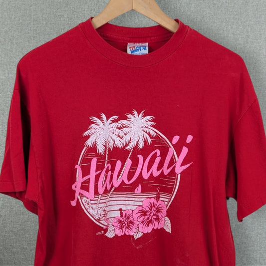 Vintage 80s Hanes Hawaii Souvenir Red Graphic Tee - Size M