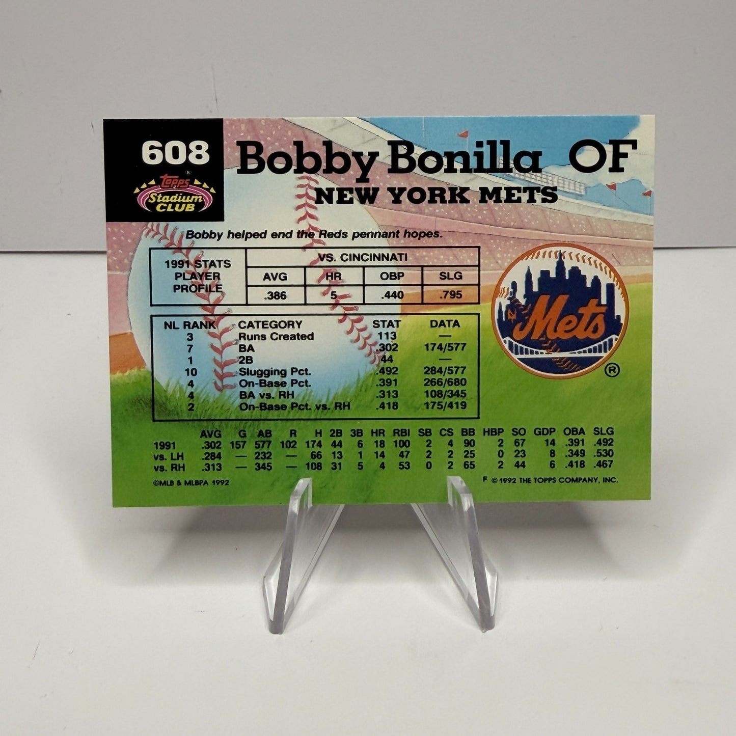 1992 Topps Stadium Club - Bobby Bonilla Members Choice #608 (NM-M)