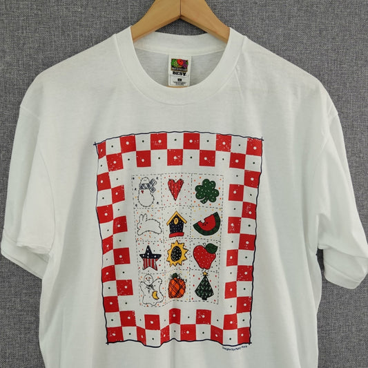 Vintage 90s Fruit of the Loom Ashley Anna Patchwork Tee - Size L