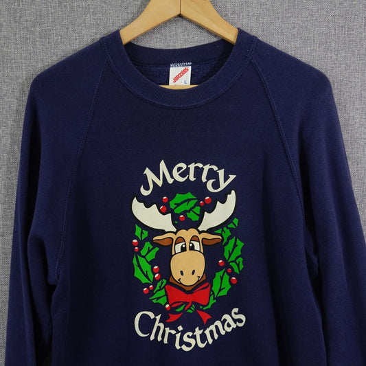 Vintage 90s Merry Christmas Moose Sweatshirt - Size Small-Medium