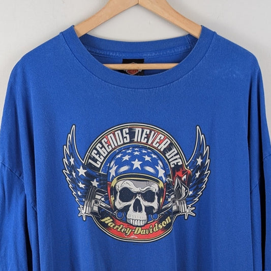Harley-Davidson 3XL Legends Never Die Skull T-Shirt Blue Biker Tee